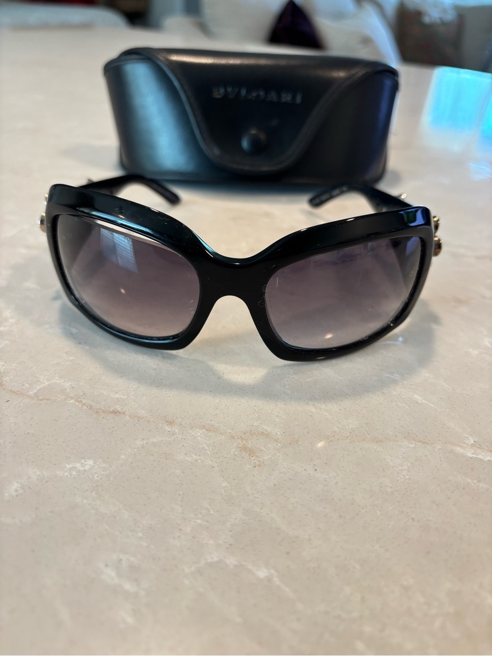 Bulgari Black Sunglasses with Gray Gradient Lenses